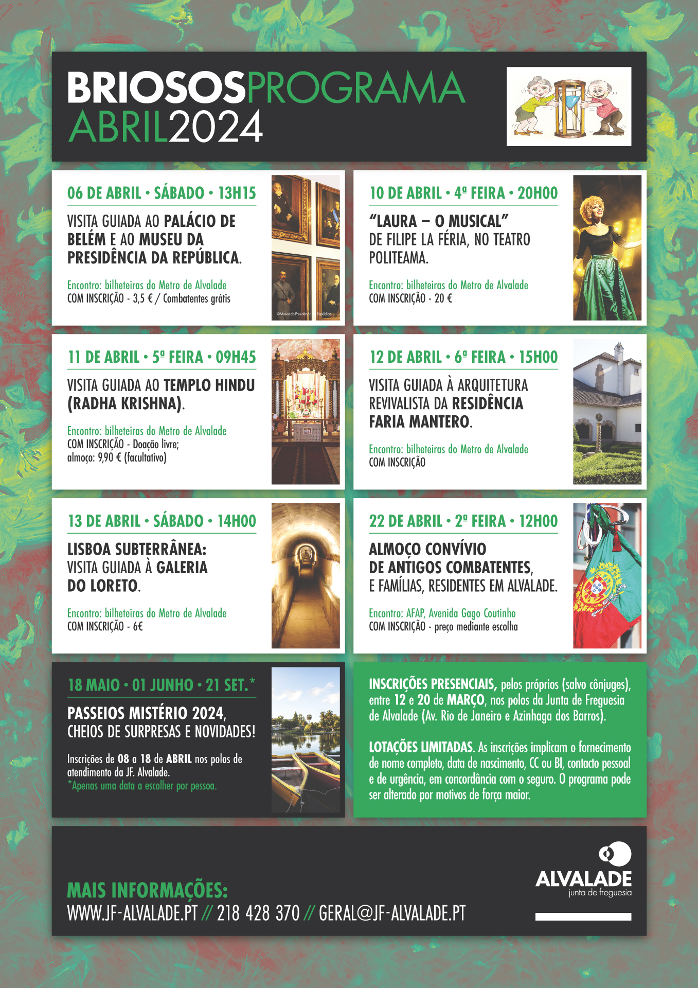 Programação disponível para o mês de abril dos Briosos de Alvalade